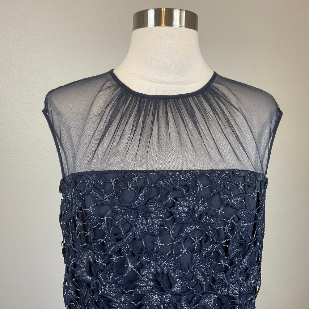 Aidan Mattox Lace Sleeveless Midi Sheath Party Cocktail Dress Blue Size 10 - Picture 6 of 11